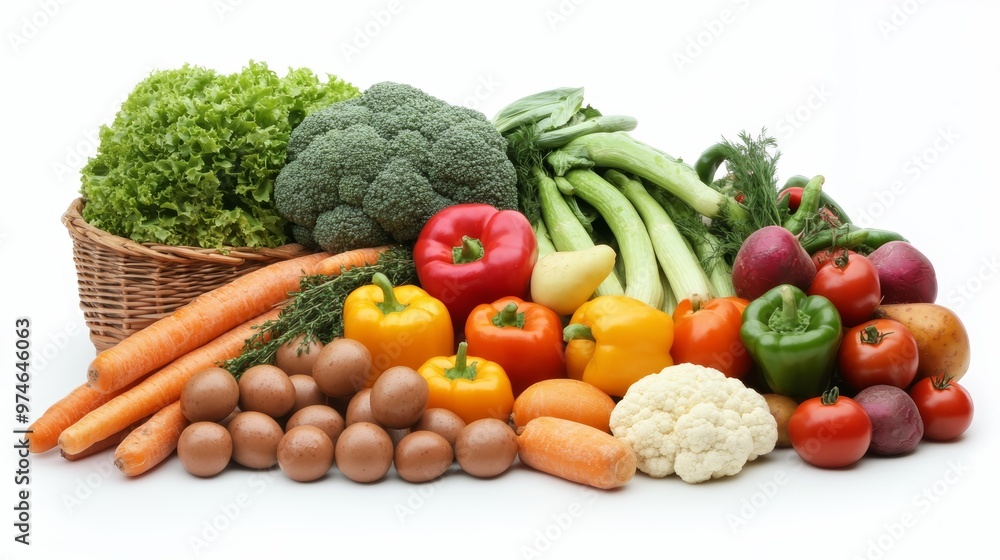 A vibrant assortment of fresh vegetables and fruits arranged beautifully in a basket, showcasing nature's bounty and health. A vibrant assortment of fresh vegetables and fruits arranged beautifully in a basket, showcasing nature's bounty and health.