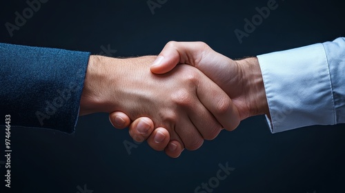 A close-up of two hands engaging in a firm handshake, symbolizing agreement and partnership in a professional setting.