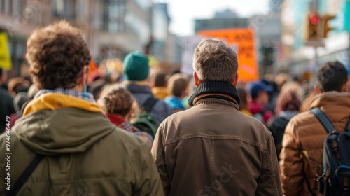 A crowd of people are protesting on a street