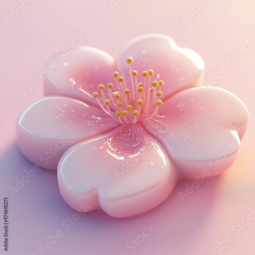 3D Cherry Blossom Icon: Springtime Pink Flowers Illustration Logo