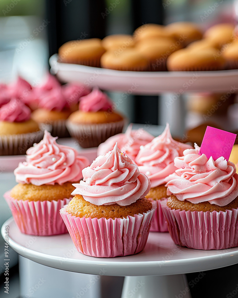 Delicious vanilla cupcakes with pink frosting and decorative sprinkles. Delicious vanilla cupcakes with pink frosting and decorative sprinkles.