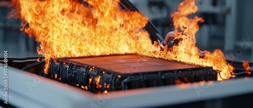 Visual of an electric car undergoing a fire safety test