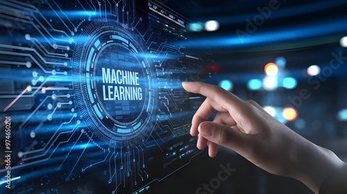 ML, Machine learning virtual touch screen, hand touch machine learning virtual screen, technology concept