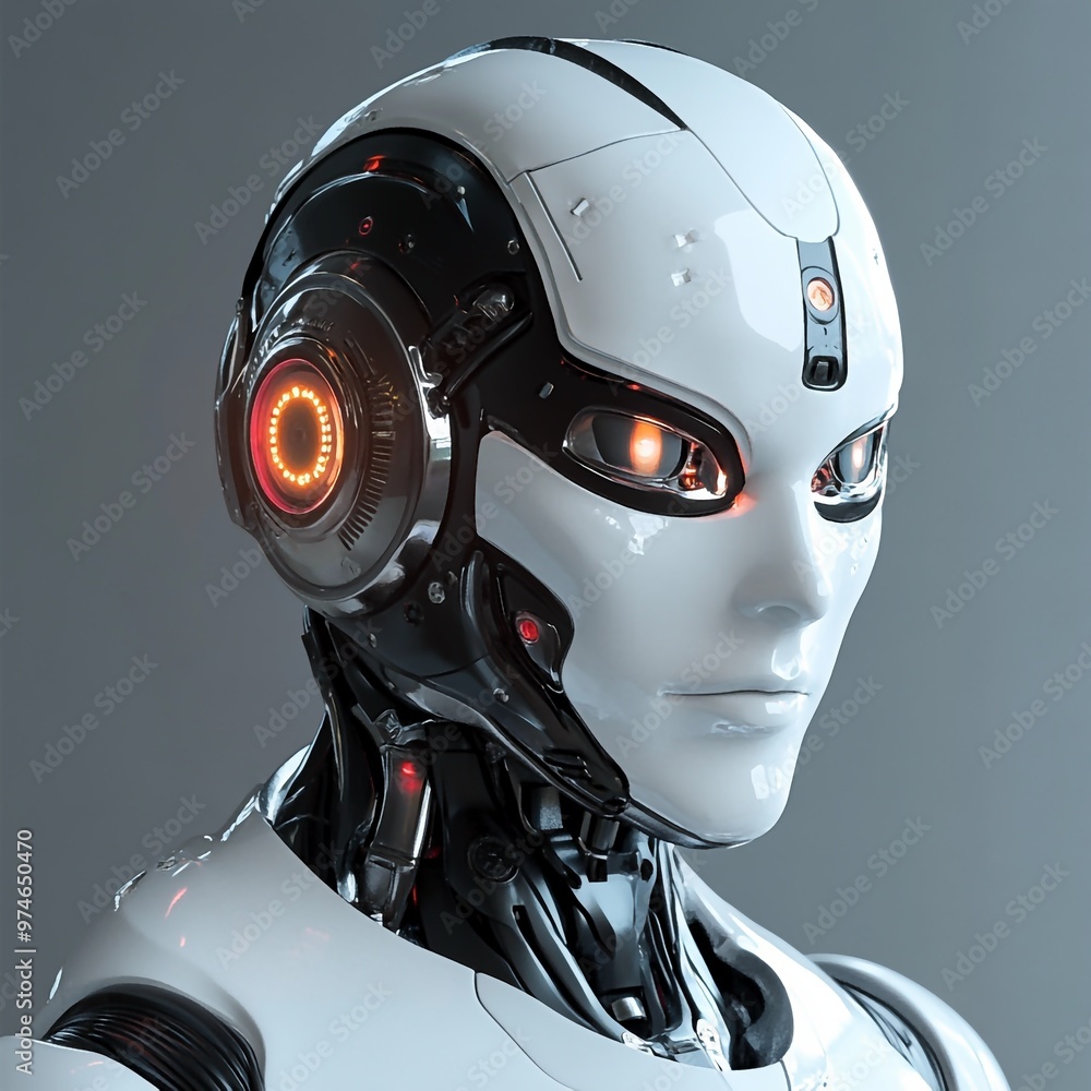 Fototapeta premium 3D Cyborg Icon: Human Machine Hybrid Illustration Logo