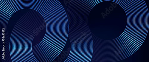 Abstract blue glowing geometric lines on dark blue background. Modern shiny blue circle lines pattern. Futuristic technology concept.