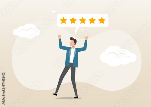happy businessman for having a 5 stars rating