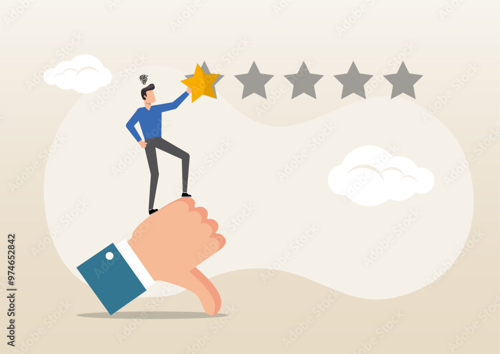 unhappy man on thumb down giving bad review star unhappy man on thumb down giving bad review star