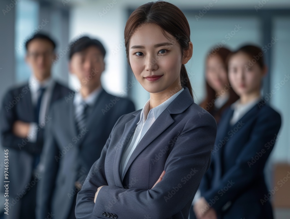 Dynamic young Asian businesswoman and her team of new-generation professionals posing confidently as they take over the family business. Dynamic young Asian businesswoman and her team of new-generation professionals posing confidently as they take over the family business.