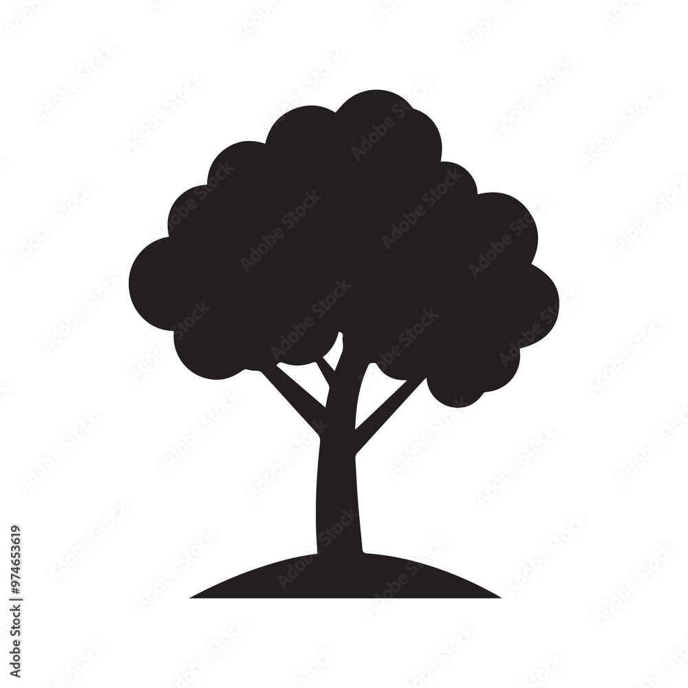 A black tree silhouette on a white background design. A black tree silhouette on a white background design.