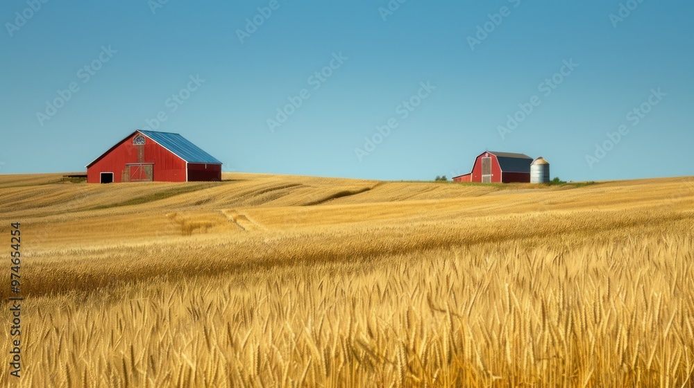 Fototapeta premium Red Barn in Golden Field