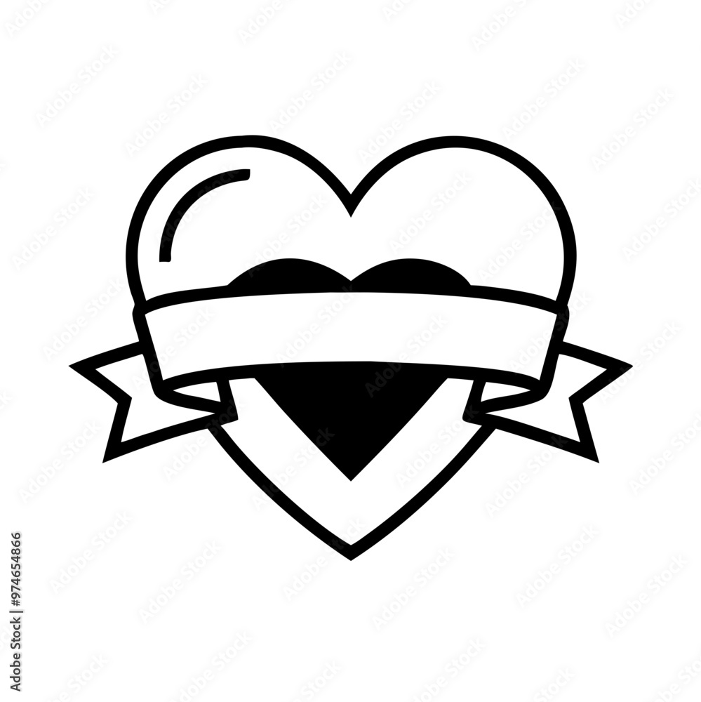 Icon of a heart with a ribbon, in a black outline style, symbolizing love and commitment Icon of a heart with a ribbon, in a black outline style, symbolizing love and commitment