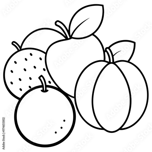 various fruits outline coloring book page line art drawing