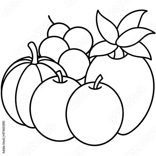 various fruits outline coloring book page line art drawing