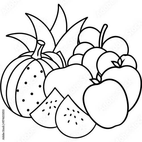 various fruits outline coloring book page line art drawing