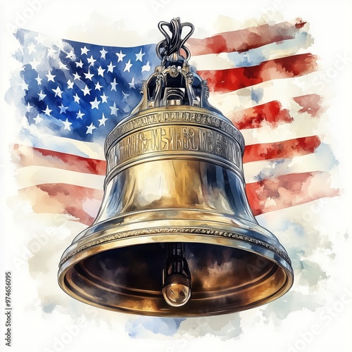 Liberty Bell with American flag background celebrating national heritage and unity