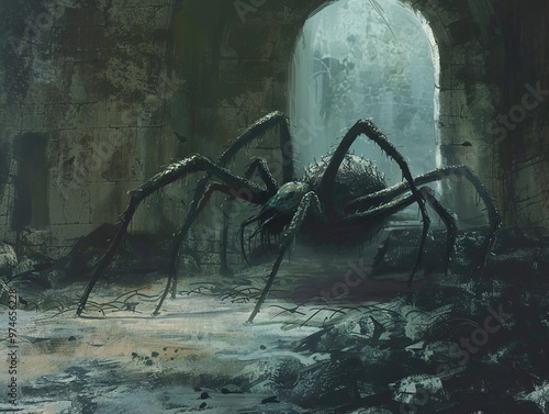 Giant Spider in Dark and