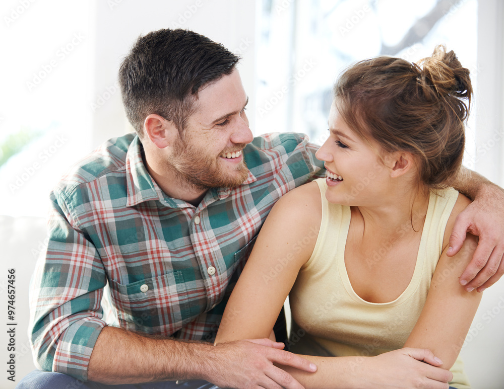Happy couple, partner and hug for support, love and relationship with bonding together in home. Woman, man and cheerful for comfort, romance and relax in living room for embrace, holding and memory Happy couple, partner and hug for support, love and relationship with bonding together in home. Woman, man and cheerful for comfort, romance and relax in living room for embrace, holding and memory