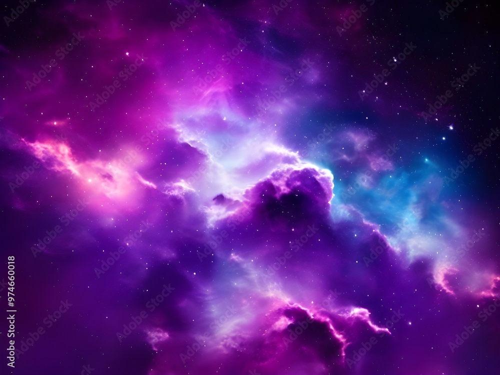 Vibrant purple nebula in deep space with glowing stars and cosmic ...