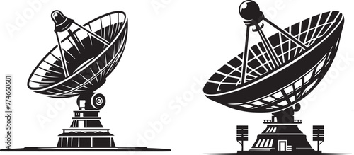Large satellite dish antenna icon and vector illustration vectors   silhouette 