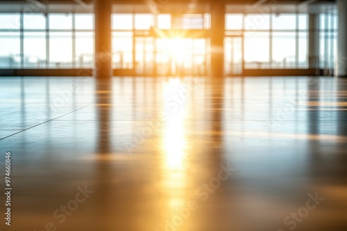 Wallpaper Mural Sunlight streaming through large glass windows onto polished floor, creating a serene and bright atmosphere in modern architectural space. Torontodigital.ca