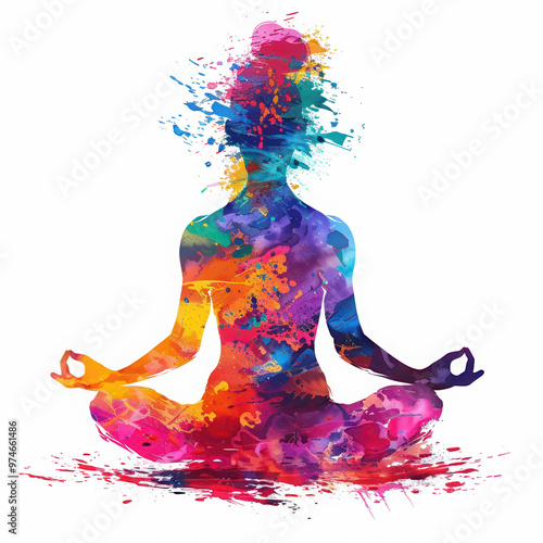 yoga meditation silhouette colorful abstract art zen peace spirituality harmony vibrant paint mindfulness aura wellness inner peace tranquility relaxation