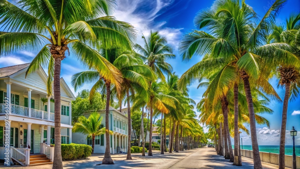Swaying palm trees line the sun-kissed streets of Key West, Florida, their leafy fronds rustling in the gentle ocean breeze, exuding tropical serenity and relaxation. Swaying palm trees line the sun-kissed streets of Key West, Florida, their leafy fronds rustling in the gentle ocean breeze, exuding tropical serenity and relaxation.