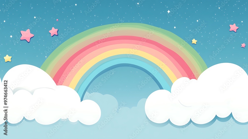 Bright and Colorful Rainbow Surrounded by Soft Clouds and a Beautiful Sky Bright and Colorful Rainbow Surrounded by Soft Clouds and a Beautiful Sky