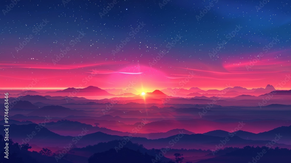 Fototapeta premium Minimalist Background: Bright Sunlight and Colorful Horizon Illustrating Nature’s Morning Beauty
