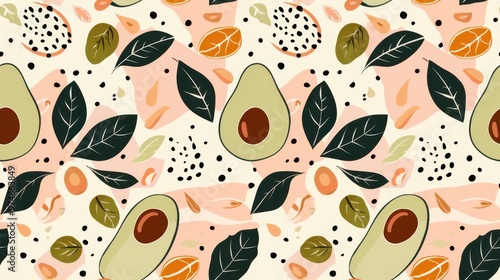 Seamless pattern with colorful avocado halves on a pink background. Bright and whimsical, perfect for fun, trendy, and food-related designs.