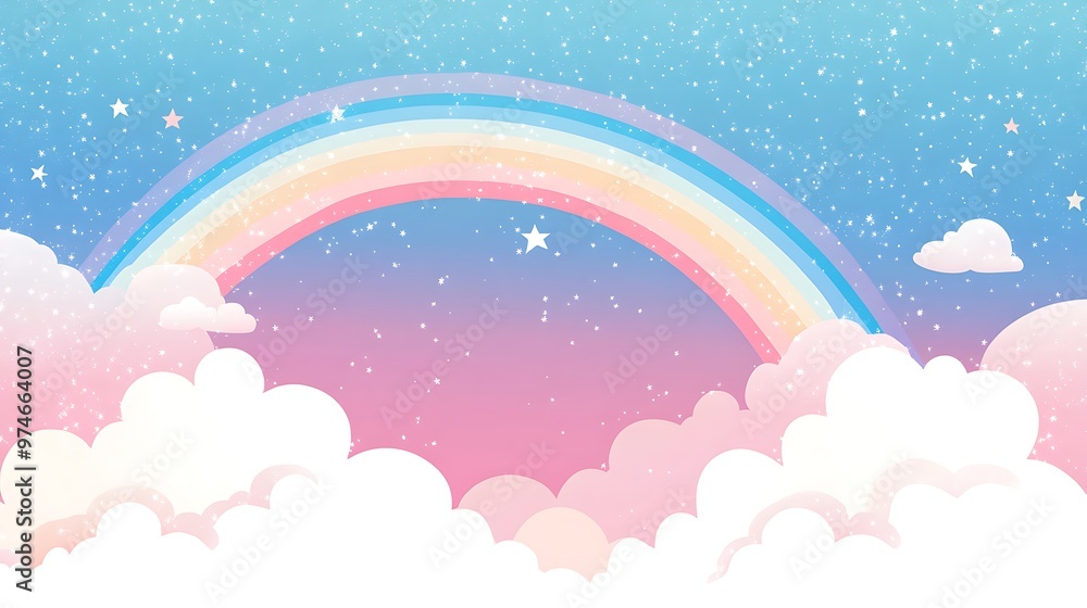 Bright and Colorful Rainbow Surrounded by Soft Clouds and a Beautiful Sky Bright and Colorful Rainbow Surrounded by Soft Clouds and a Beautiful Sky