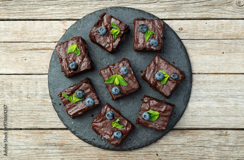 Homemade chocolate brownie photography . Top view