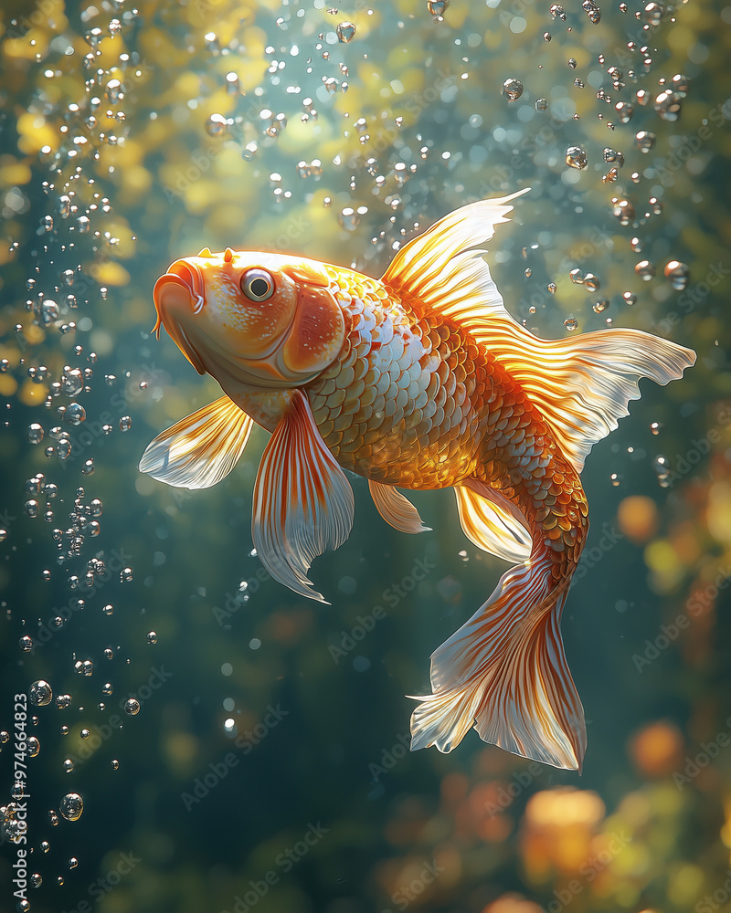 Goldfish Swimming Gracefully in Sunlit Water Goldfish Swimming Gracefully in Sunlit Water
