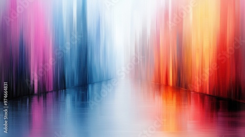 A colorful abstract painting of a long hallway with many colors, AI