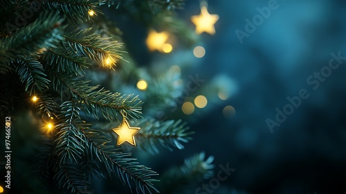 Wallpaper Mural Magical Christmas Scene with Glittering Stars and Pine Branches Illuminated by Soft Lights Torontodigital.ca