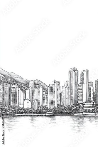 Florianpolis, Brazil, black and white pen pencil hand-drawn effect portrait drawing illustration for travel poster, card, wallpaper, backdrop or banner. Modern, clear, artistic and simple photo