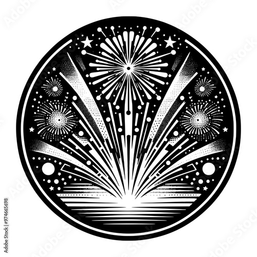 explosive celebration scene black and white design