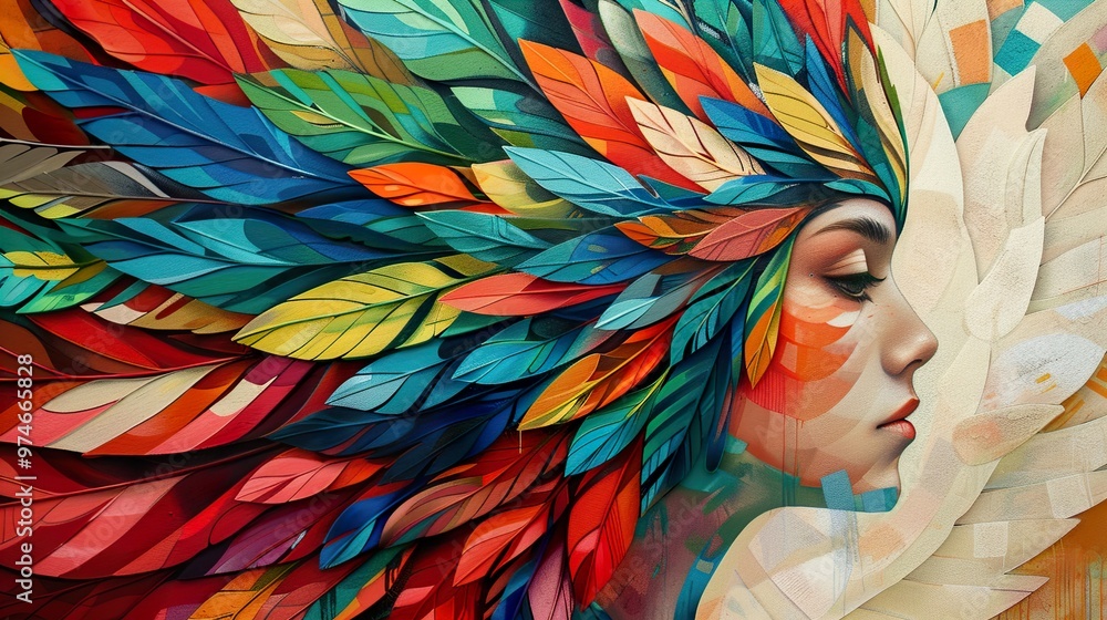 Obraz premium Colorful Feathers and Woman's