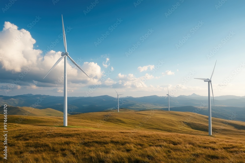 Breathtaking View of Wind Turbines Dotting a Serene Landscape Under a Bluesky Canopy Breathtaking View of Wind Turbines Dotting a Serene Landscape Under a Bluesky Canopy