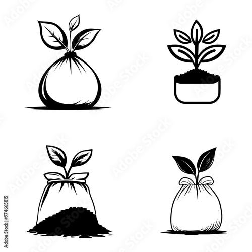 Growing Plants Seedling Icons for Agriculture and Gardening