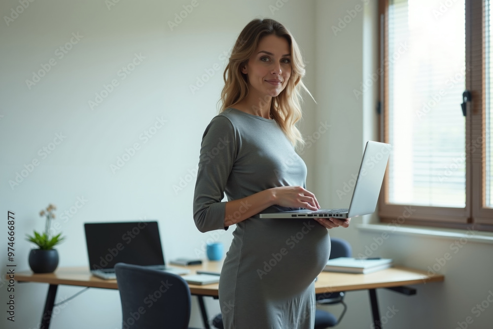 pregnant woman standing and working a her office, generative AI pregnant woman standing and working a her office, generative AI