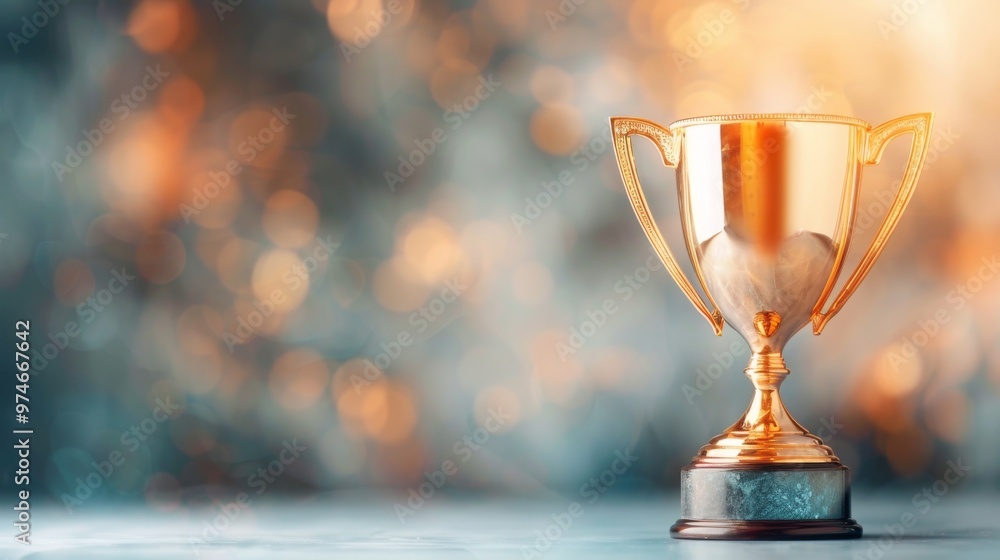 Shining golden trophy symbolizing achievement and success, set against a vibrant bokeh background, radiating celebration and recognition for excellence. Shining golden trophy symbolizing achievement and success, set against a vibrant bokeh background, radiating celebration and recognition for excellence.