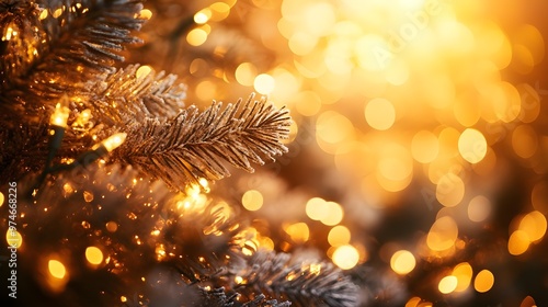 Wallpaper Mural Christmas Lights and Pine Branches with Warm Bokeh Torontodigital.ca