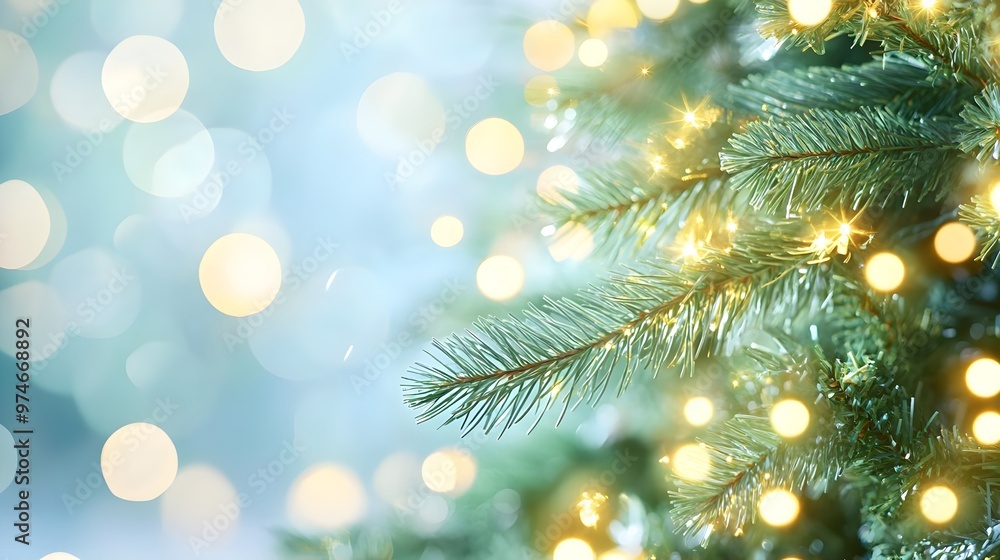 Christmas Tree Branch with Lights and Bokeh Christmas Tree Branch with Lights and Bokeh