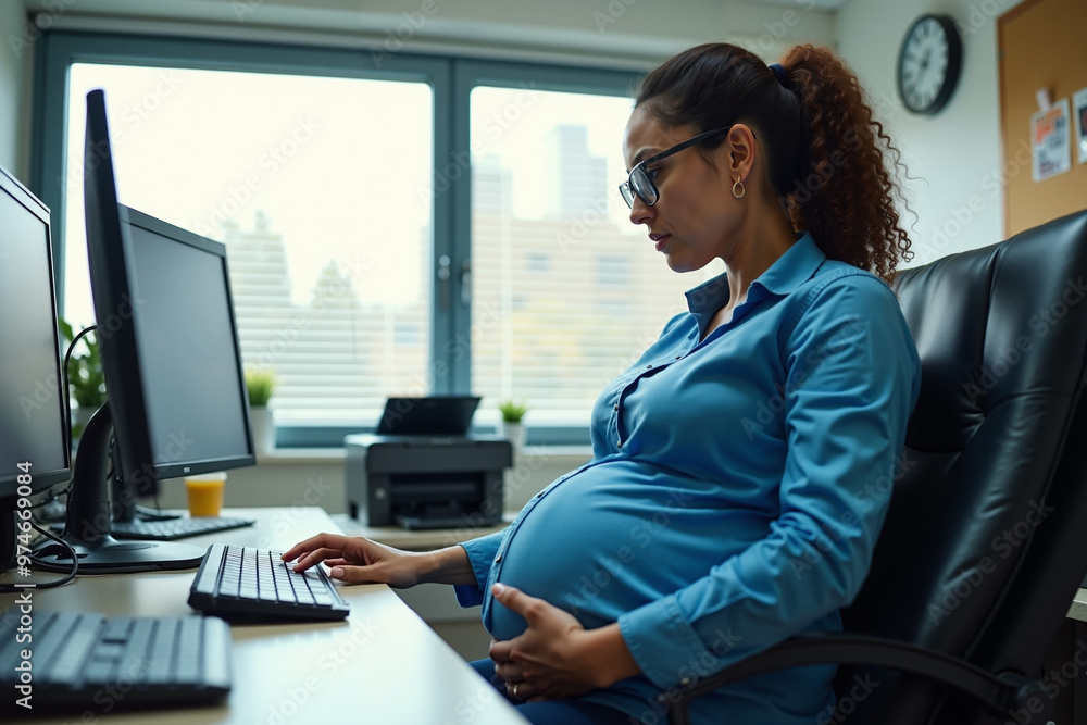 pregnant woman working at her office, generative AI pregnant woman working at her office, generative AI