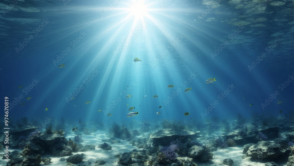 Fototapeta premium Underwater Background Deep Blue Sea and