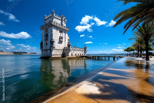 The beautiful BelÃ©m Tower standing by the river, reflecting centuries of Portugal's maritime history photo