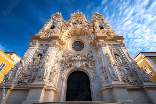 The grand faÃ§ade of Estrela Basilica, with its baroque design standing majestically against the Lisbon skyline photo