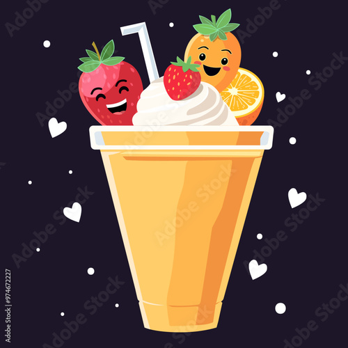 fresh cream juice with cartoon fruit characters