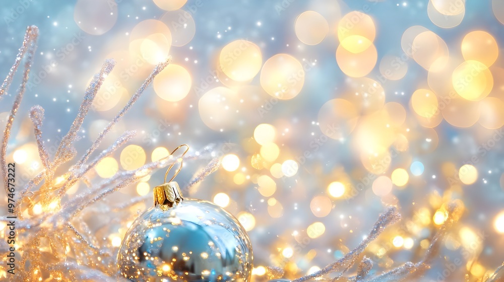 Festive Christmas Ornament with Sparkling Lights and Bokeh Background Festive Christmas Ornament with Sparkling Lights and Bokeh Background