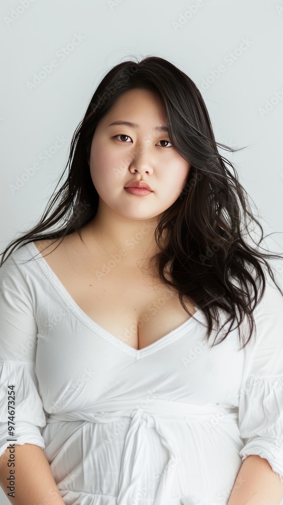 Chinese Model Posing on White Background, Low Angle Shot Generative AI Chinese Model Posing on White Background, Low Angle Shot Generative AI
